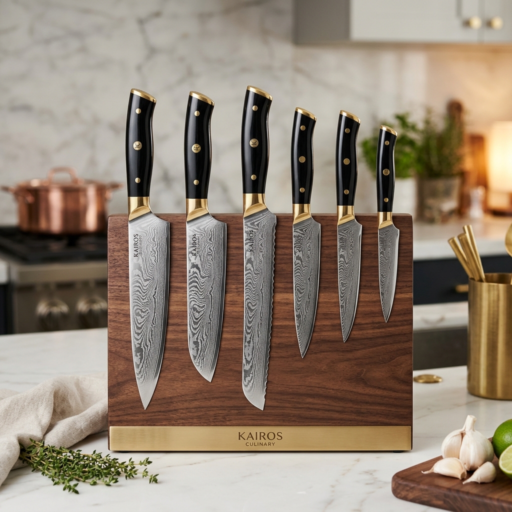 Coffret Couteaux de Chef Céramique & Inox Noir/Or (6 Pièces)